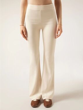 aerie Cream High-Rise Flare Pants